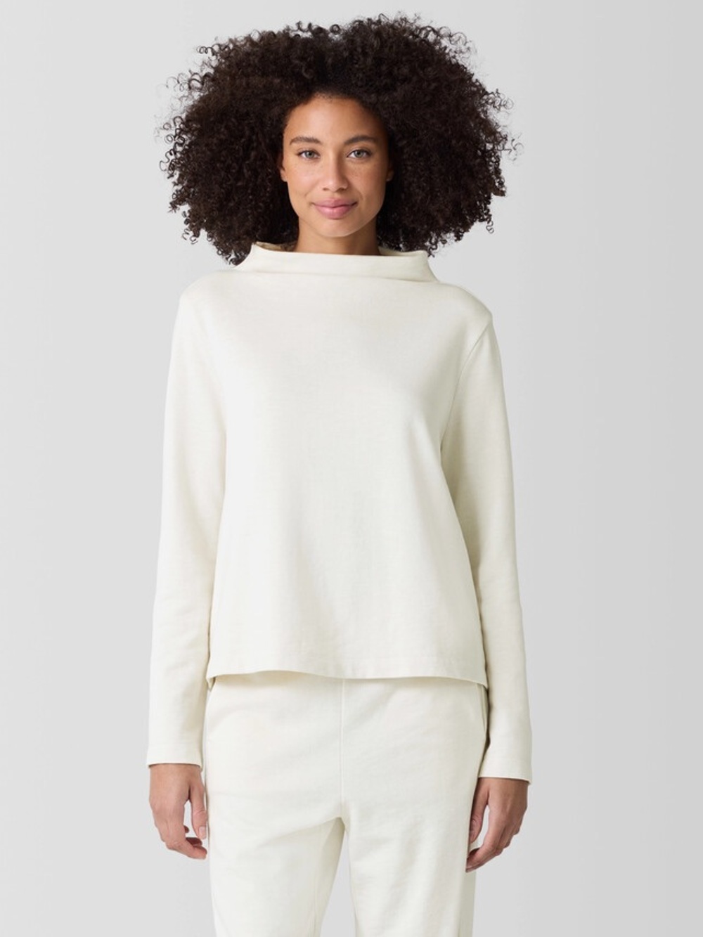 EILEEN FISHER Garment-Dyed Organic Cotton Terry Funnel Neck Top SZ XS